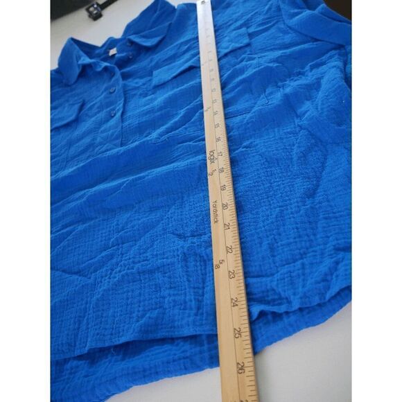 Calvin Klein Women's Plus Size Button-Front Camp Shirt Blue 2X - Picture 6 of 7